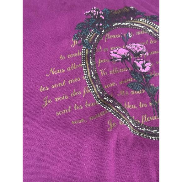 Vintage Gopher Sport Large Purple Floral French Scripts Turtleneck Sweatshirt - Picture 6 of 10